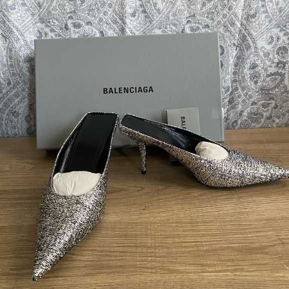 BALENCIAGA Silver Titanium Knife Mules - Picture 2 of 11